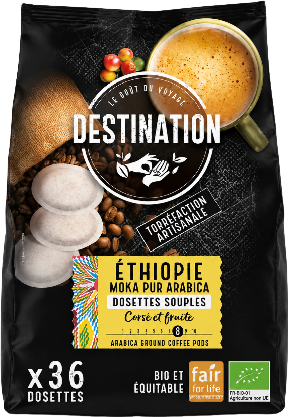 Café moka pur arabica ethiopie equitable bio - x36 dosettes senseo compatibles