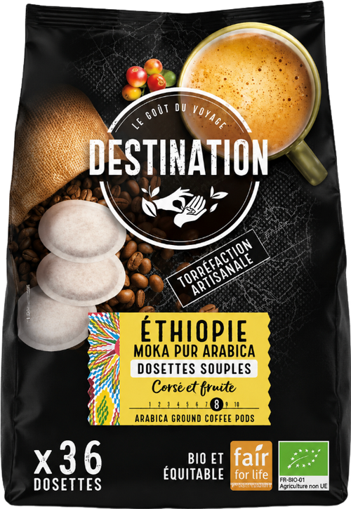Café moka pur arabica ethiopie equitable bio - x36 dosettes senseo compatibles