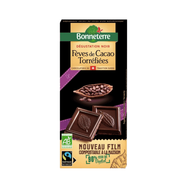 Chocolat noir aux fèves de cacao torréfiées bio - 100g - Bonneterre
