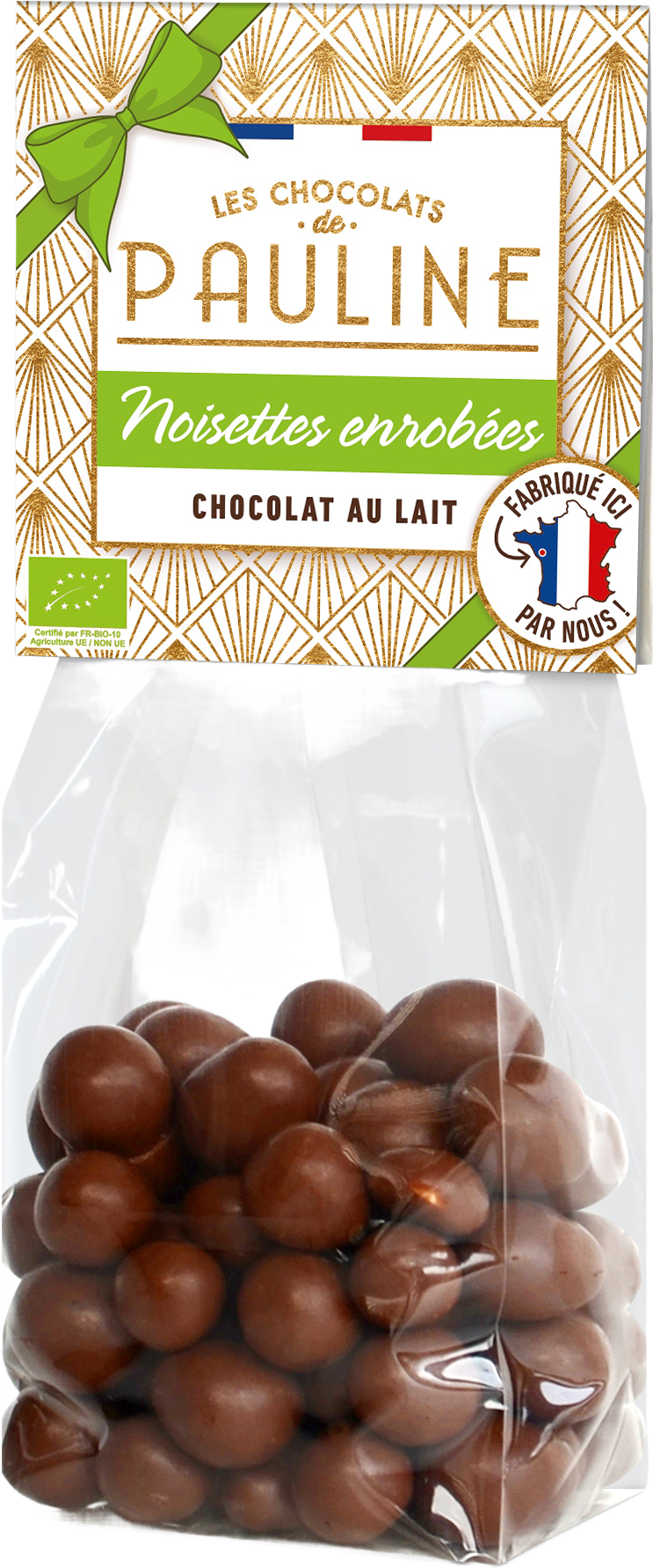 Noisettes entières enrobées de chocolat au lait bio - 150g
