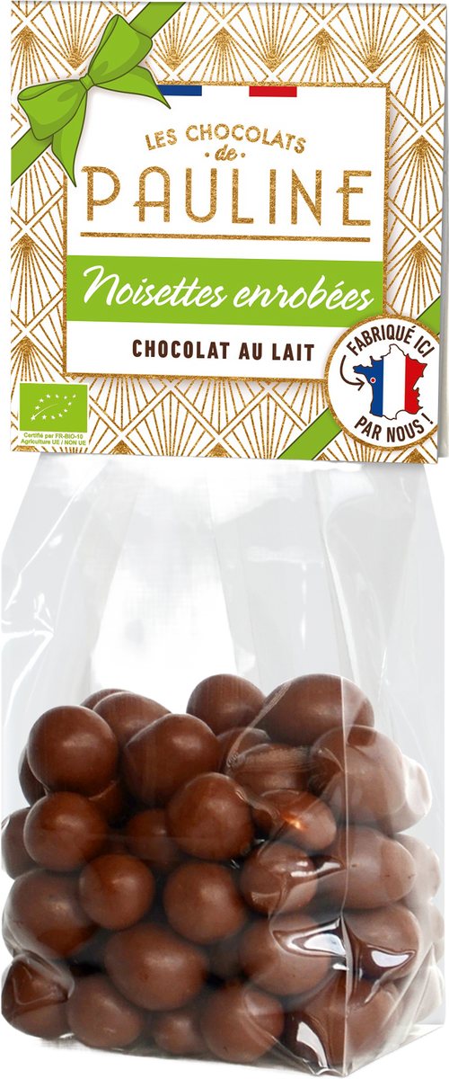 Noisettes entières enrobées de chocolat au lait bio - 150g