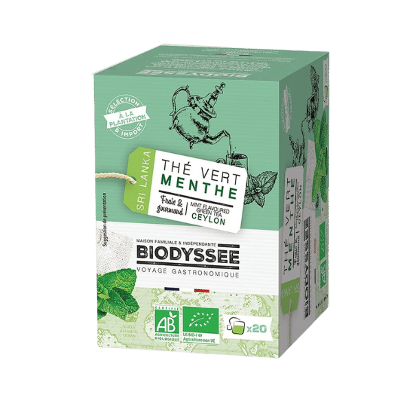 Biodyssée - Infusettes thé vert menthe de Ceylan bio - 20x2g