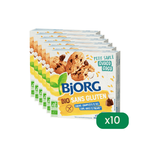 Bjorg - Lot de 10 paquets de petits sablés fourrés chocolat coco bio - 10x150g