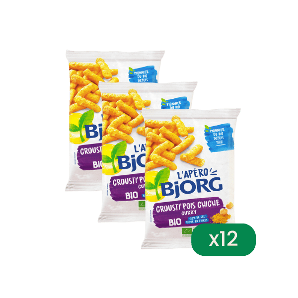 Bjorg - Lot de 12 Crousti pois chiches et curry - 12x75g