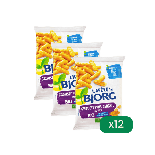 Bjorg - Lot de 12 Crousti pois chiches et curry - 12x75g