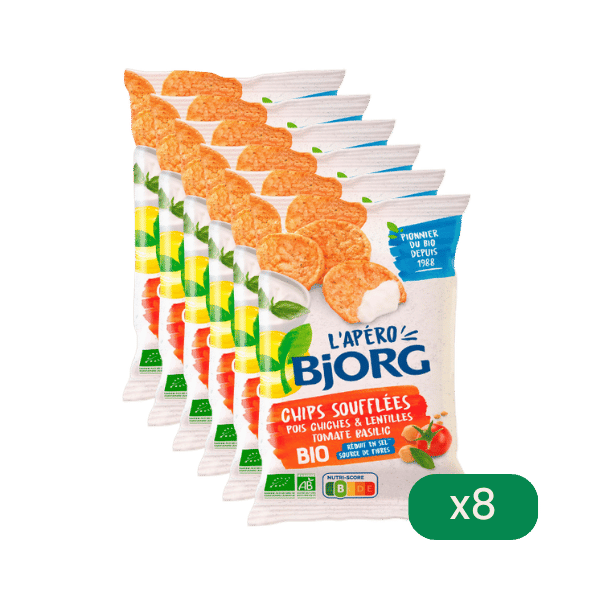 Bjorg - Lot de 8 chips soufflées tomate et basilic bio - 80g - 8x80g