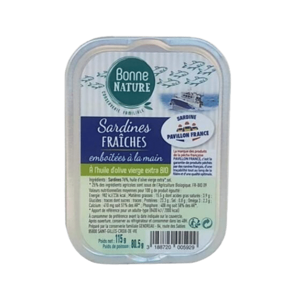 Bonne Nature - Sardines fraîches emboités à l'huile d'olive vierge bio - 115g