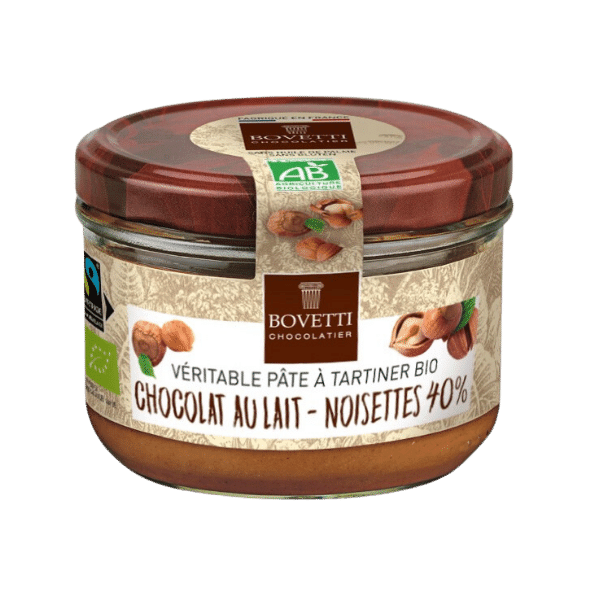 Bovetti Chocolats - Pâte à tartiner noisette 40% et chocolat au lait - 200g
