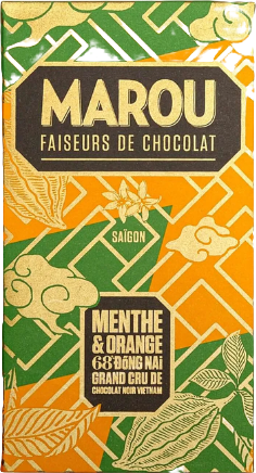 Tablette de chocolat noir Dong Nai 68% à la menthe  et à l'orange