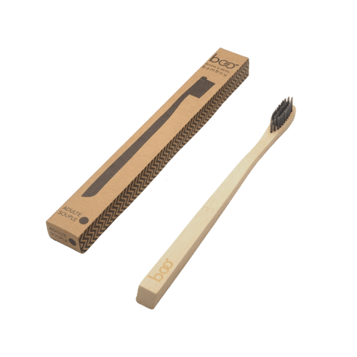 Brosse à dent adulte en bambou infusée au charbon - souple