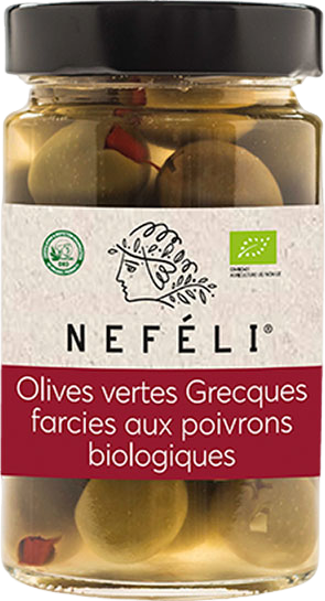 Olives vertes grecques farcies aux poivrons bio - 165g