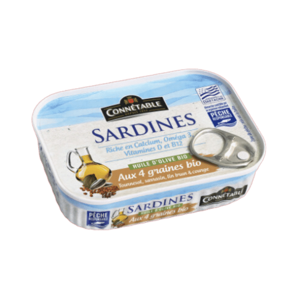 Connétable - Sardines huile d'olive aux 4 graines BIO, pêche responsable - 135g