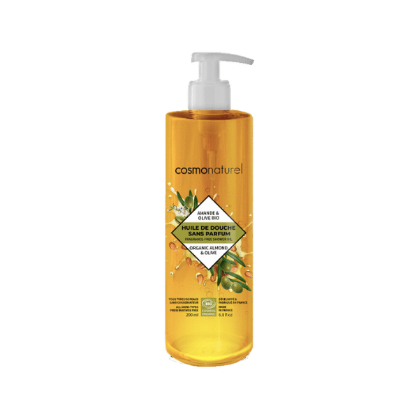 Cosmo Naturel - Huile de douche sans parfum à l'amande et olive bio - 200ml