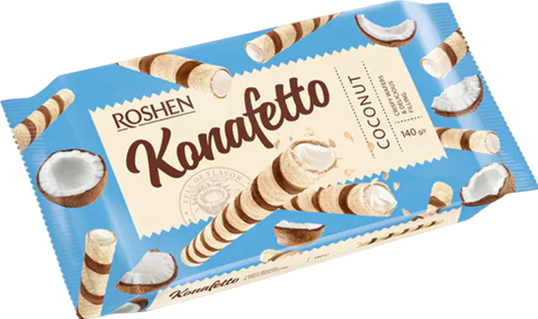 Gaufrettes roulées Konafetto à la noix de coco et crème - 140g