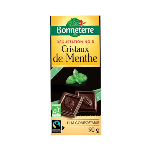 Tablette de chocolat noir aux cristaux de menthe bio - 90g