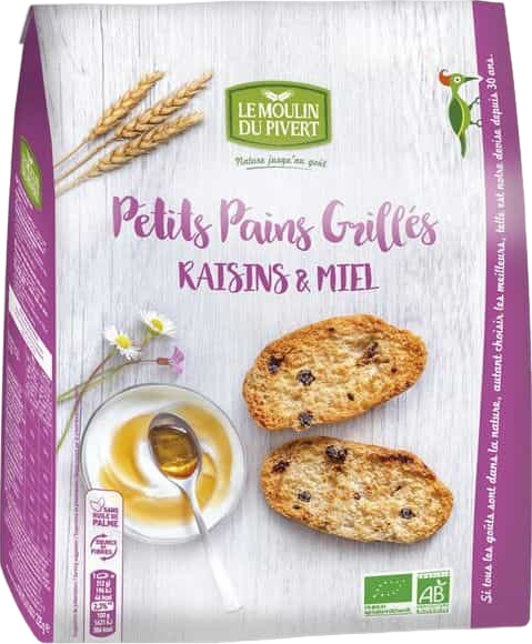 Petits pains grillés miel et raisins bio - 225g