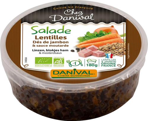 Danival - Salade de lentille jambon et moutarde bio - 180g - 3431590004012