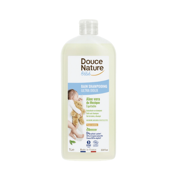 Douce Nature - Bain shampooing ultra doux sans sulfates, hypoallergénique pour bébé bio - 1L