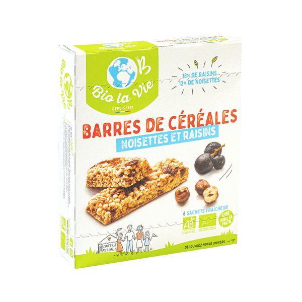 Barres de céréales noisettes et raisins bio - 125g - Bio La Vie