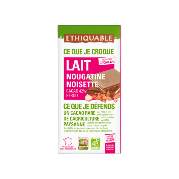 Ethiquable - Chocolat au lait Nougatine Noisette bio - 100 g