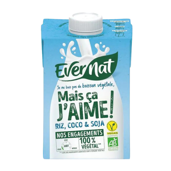 Evernat - Boisson végétale riz, coco & soja bio - 500ml - 3396411243196