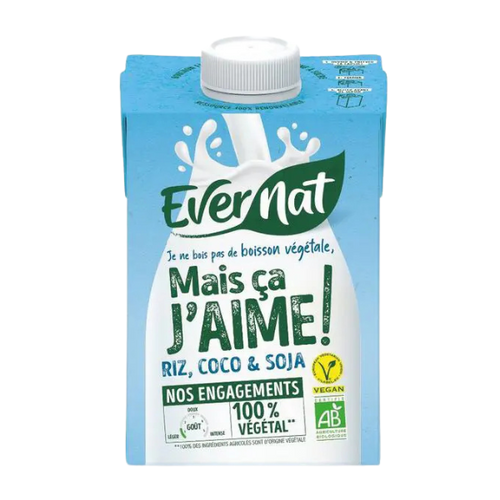 Evernat - Boisson végétale riz, coco & soja bio - 500ml - 3396411243196