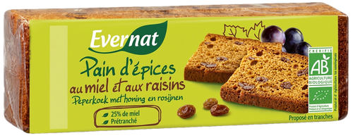 Evernat - Pain d'épices au miel et aux raisins bio - 300g - 3396410102050