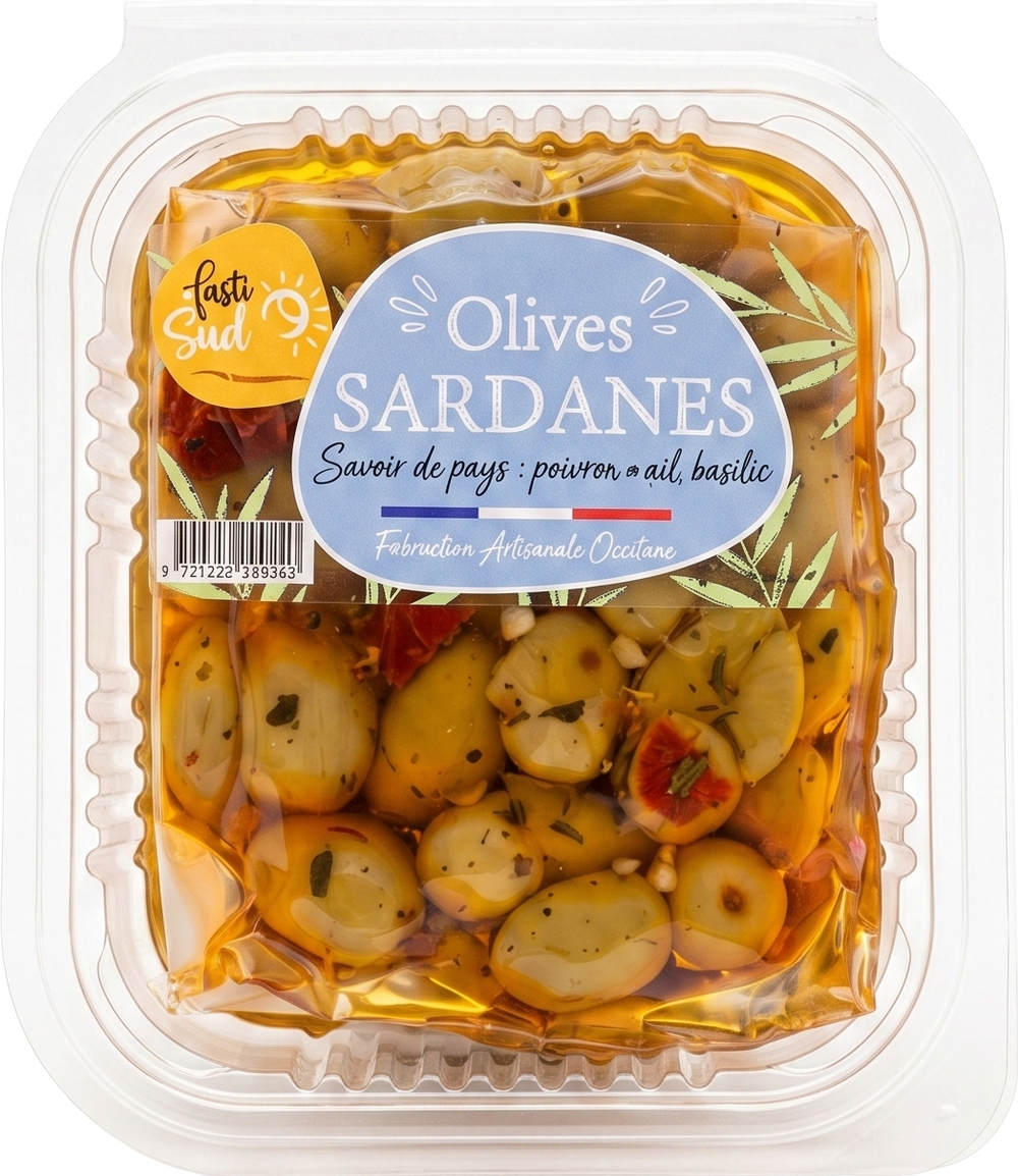 Olives aux poivrons, ail et basilic