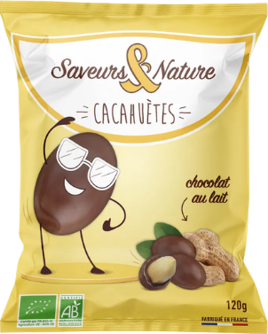 Cacahuètes enrobées de chocolat au lait bio - 120g