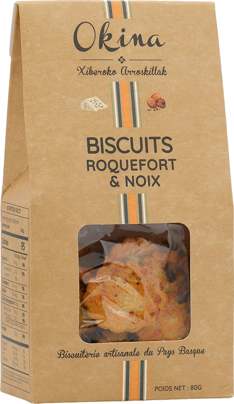 Biscuits salés au roquefort et noix - 80g