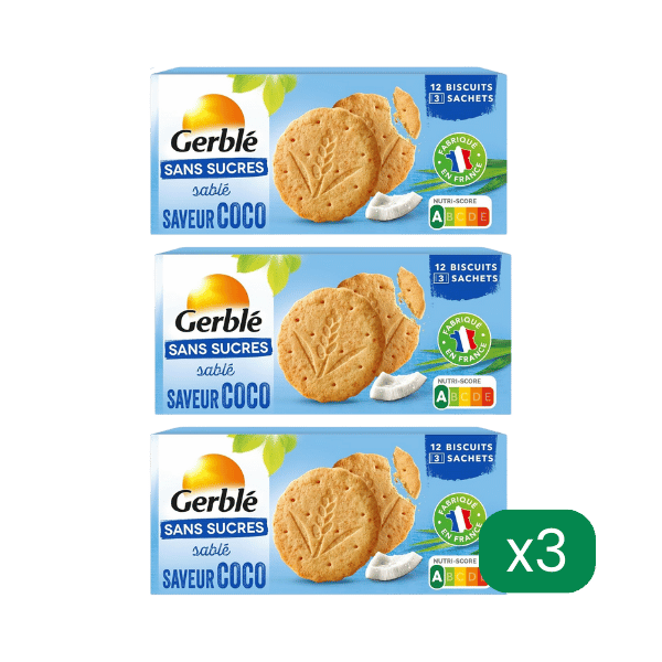 Gerblé - Lot de 3 sablés saveur coco - 3x132g