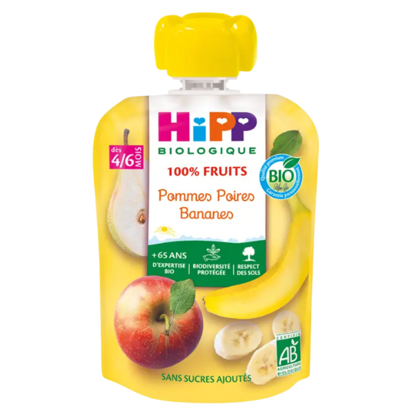 Hipp - Gourde bébé pomme poires bananes bio - 90g - 4062300250727