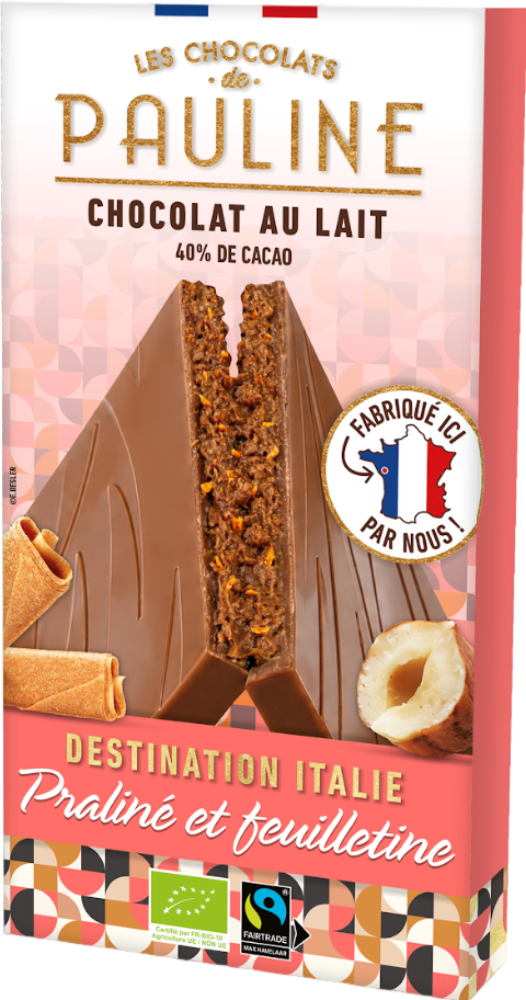 Tablette de chocolat au lait fourrée au praline et feuilletine - 92g
