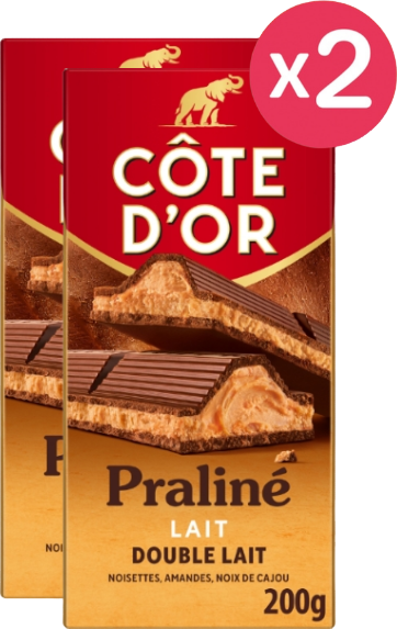 Lot de 2 tablettes de chocolat lait praliné double lait - 2x200g