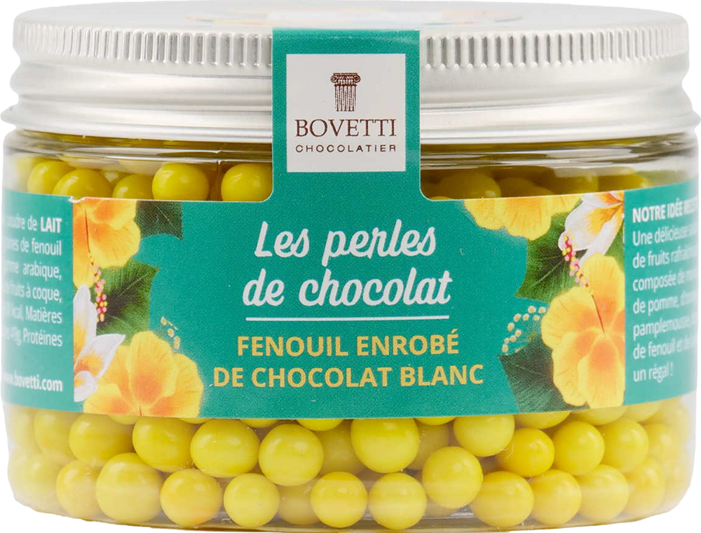 Perles de chocolats pour topping au fenouil enrobé de chocolat blanc - 100g