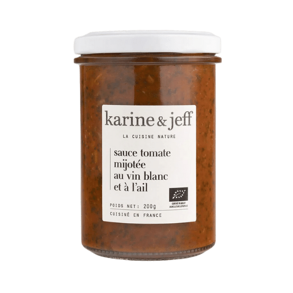 Karine & Jeff - Sauce tomate mijotée au vin blanc et à l'ail bio - 200g