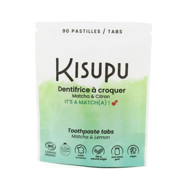 Kisupu - Dentifrice à croquer à la menthe; matcha "It's a Match(a)!" - 90 pastilles