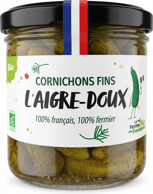 La Ferme Bio des Évoissons - Cornichons fins l’aigre-doux bio - 165g - 3770024317060