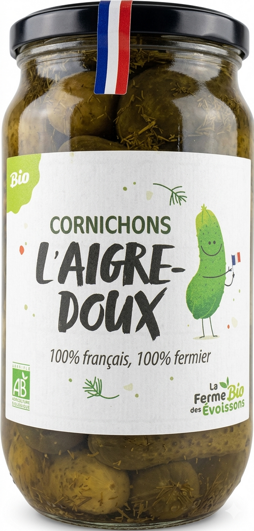 La Ferme Bio des Évoissons - Cornichons L’Aigre-doux bio - 550g  - 3770024317077