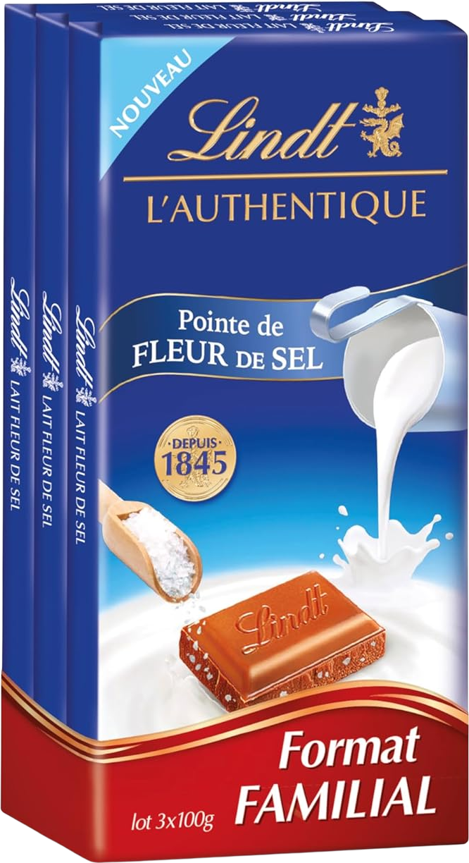 Lindt - Tablette l'authentique lait pointe de fleur de sel - 3x100g - 3046920021951