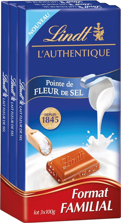 Lindt - Tablette l'authentique lait pointe de fleur de sel - 3x100g - 3046920021951