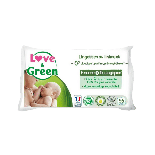 Love & Green - Lingettes hypoallergéniques au liniment bio - x56