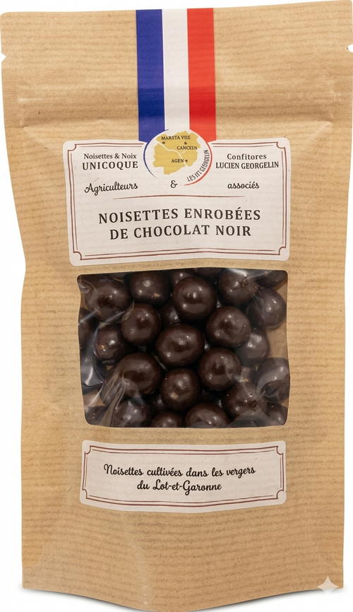 Lucien Georgelin - Noisettes enrobées de chocolat noir - 90g - 3335770009838