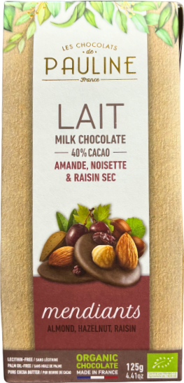 Mendiants chocolat au lait amande-noisette-raisin sec bio - 125g