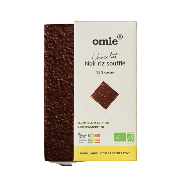 Omie - Chocolat noir 58% au riz soufflé bio - 100g