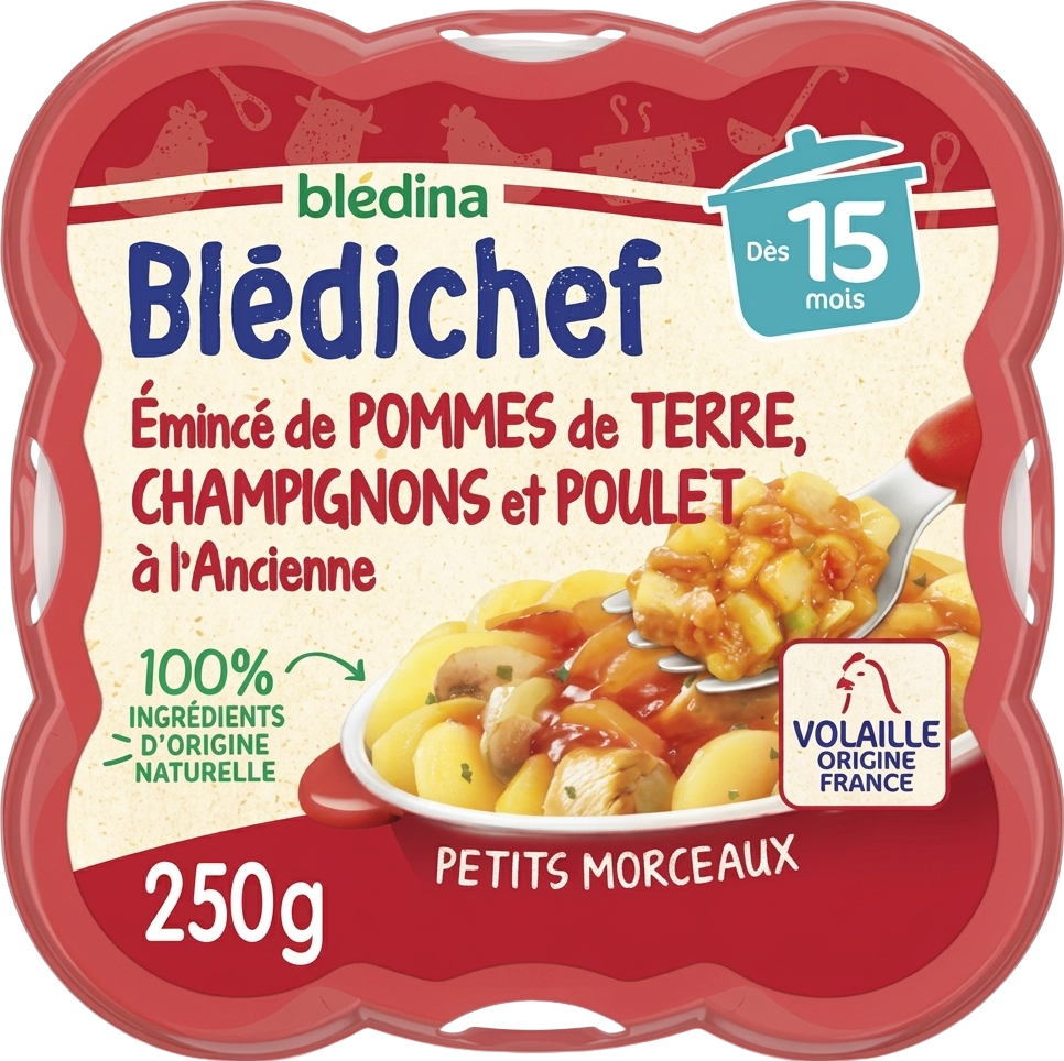 Assiette d'émincé de pomme de terre, champignons et poulet - 250g