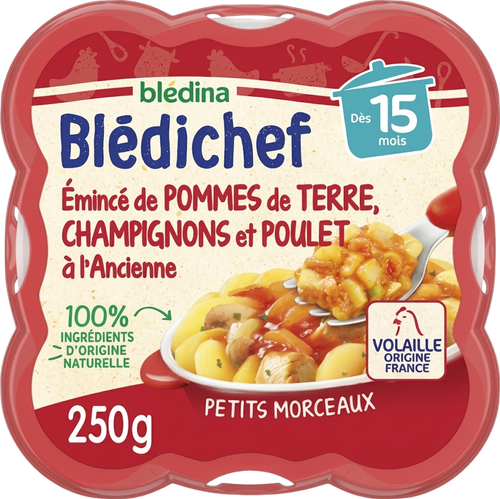 Assiette d'émincé de pomme de terre, champignons et poulet - 250g