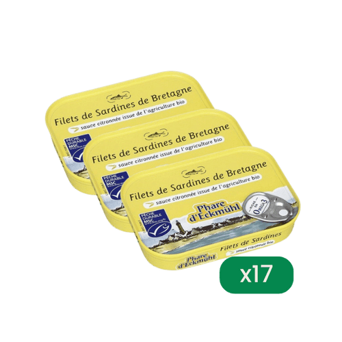 Phare D'Eckmühl - Lot de 17 filets de sardines à la sauce citronnée bio - 17x90g