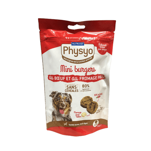 Physyo - Mini burger au boeuf et fromage frais pour chien - 70g