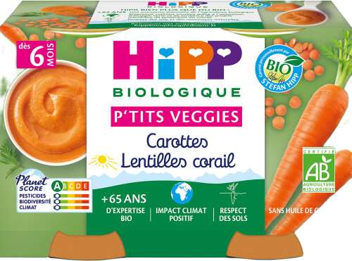 Pots carottes lentilles corail dès 6 mois bio - 2x125g